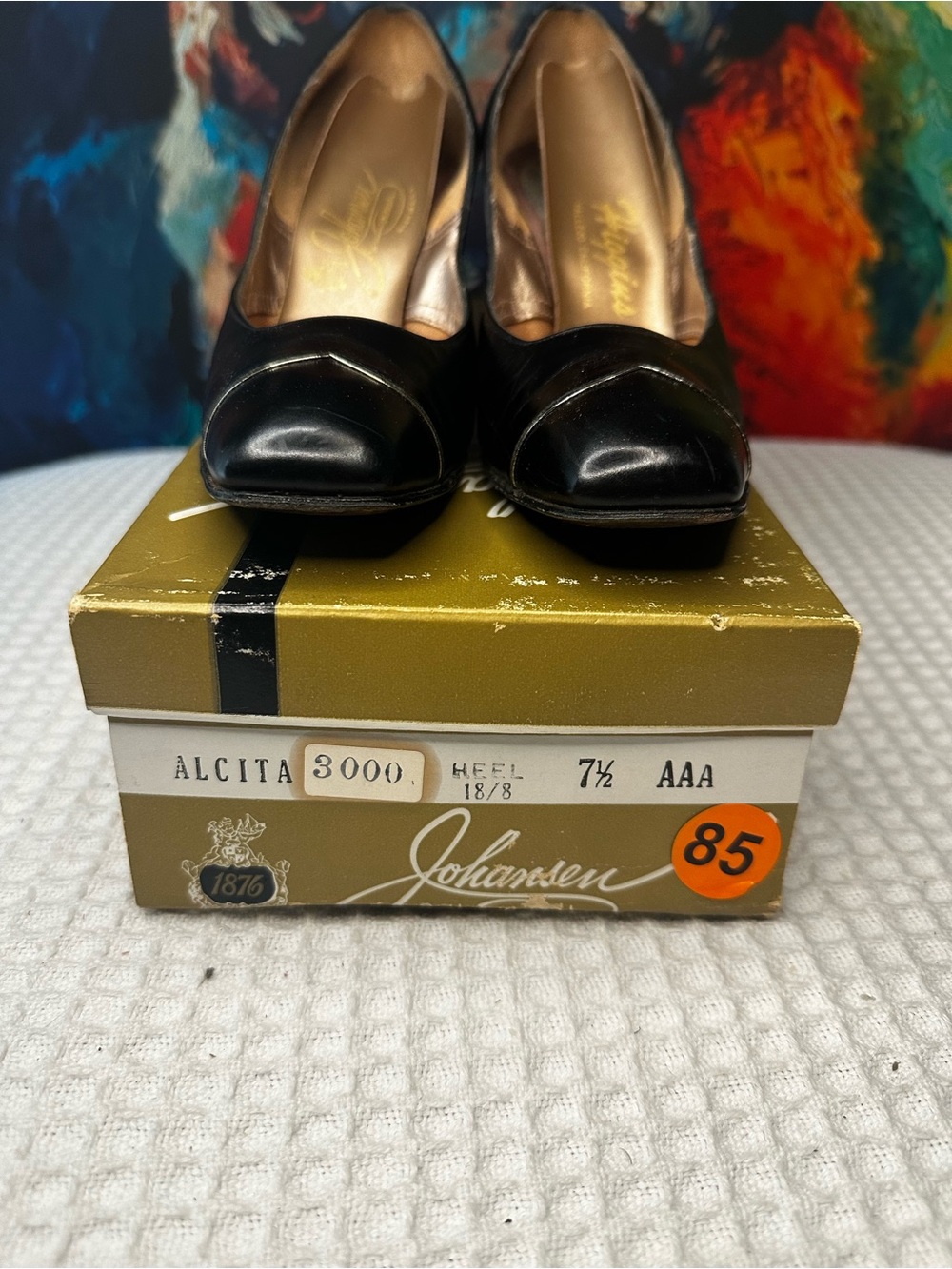 No.85 Vintage Johansen Alcita 3000 Black Leather Pumps Size 7.5 AAA